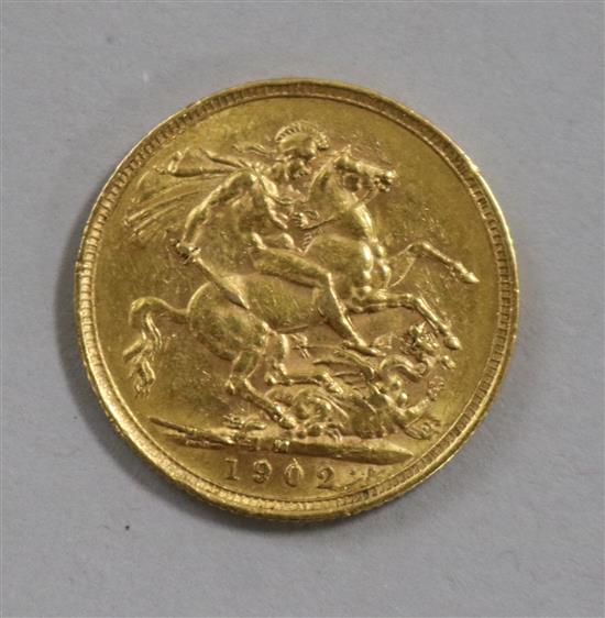 A 1902 gold full sovereign.